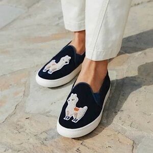 Soludos kissing llamas navy blue velvet slip on sneaker loafers size 7
